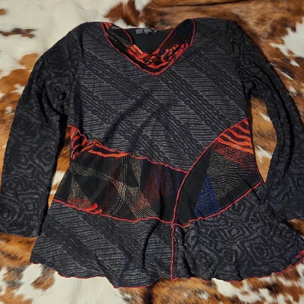 Minkas Black and Red Women's Blouse Sz XL